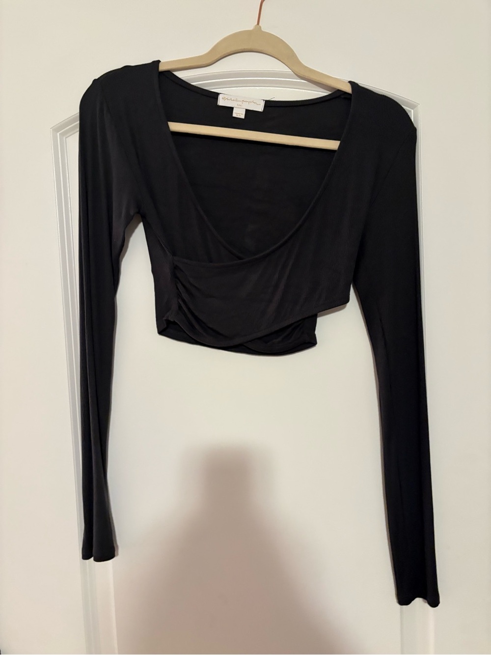 Spiritual Gangster Black Long-Sleeve Wrap Crop Top